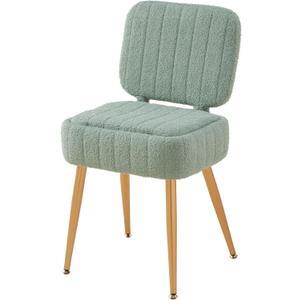 Updated Vanity Chair, Storage Ottoman with Folding Back & Gold-Toned Metal Legs, Ottoman Seat with Teddy Velvet for Dressing Room Living Room Bedroom, 15" x 12" Inch (Small, Green)