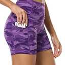 Oalka Women's Short Yoga Side Pockets High Waist Workout Running Shorts 4" Multi Purple Camo New M