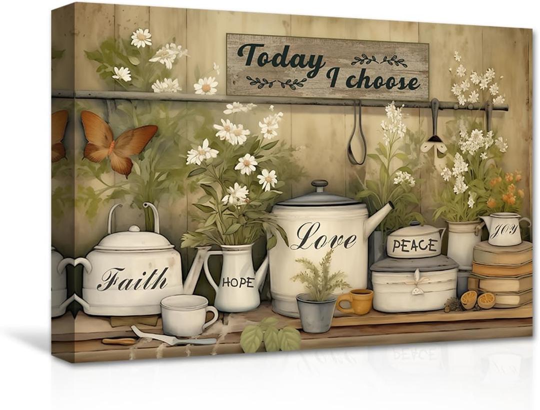 CXHOSTENT Farmhouse Kitchen Wall Art Rustic Flower Canvas Prints Country Tableware Pictures Wall Decor Farm Positive Quotes Painting Gift For Christian (Flower-1, 12.00"x18.00")