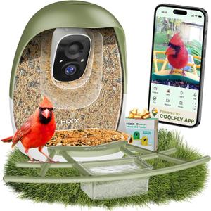 HIXX Smart Bird Feeder with Camera, AI Identify Birds & Auto Capture, 2K HD Live Camera Birdwatching with Color Night Vision for Bird Lovers Gifts (Forest Green)