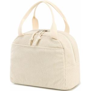 Bluboon Lunch Bag for Women Men Cute Corduroy Lunch Tote Bags Reusable Insulated Lunch Box Large Capacity Reusable Insulated Cooler for Work Picnic or Travel, Beige