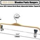 30 Pack 14.5" Natural Wooden Pants Hangers, Clothes Display Wood Skirt Hanger Bottom Hangers Metal Adjustable Clips Hanger for Slacks, Jeans, Shorts