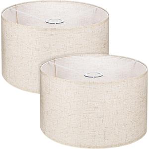 Beige Lamp Shades Set of 2, Small Replacement Drum Lamp Shades, Linen Lamps Shade for Table, Floor, Chandelier Lamps, Easy Assembly Required(11.8" Top X 11.8" Bottom X 7.9" High)