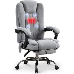 Big and Tall Massage Office Chair  500 lbs Capacity, Reclining, Heated, 6 Vibration Points, Adjustable Footrest, PU Leather Executive Desk Chair (Grey)