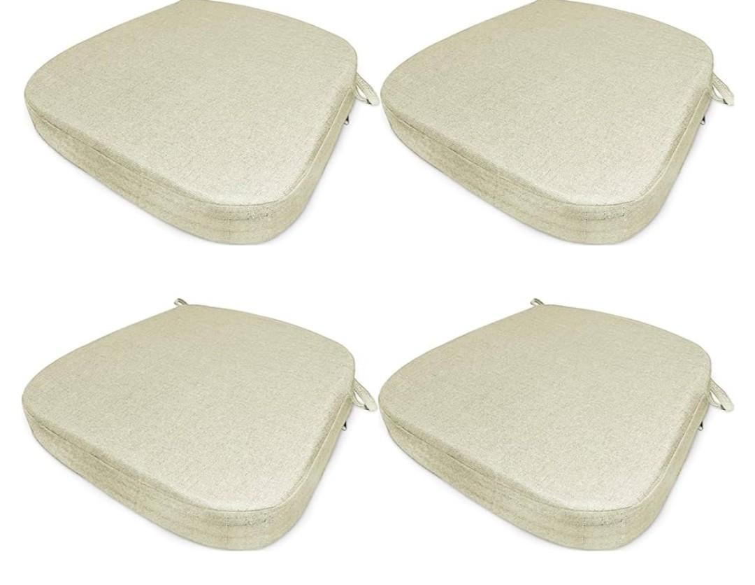 D-Shaped Chair Cushions, 2" Thick Dining Chair Pads with Ties and Removable, Machine-Washable Cover, 17" x 16", Set of 4, Oatmeal Beige
