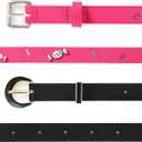 2 Pack Womens Belt Pink Black Belt Set Fashion Thin Light Waist Belts Daily Christmas Gifts for Women Teen Girls