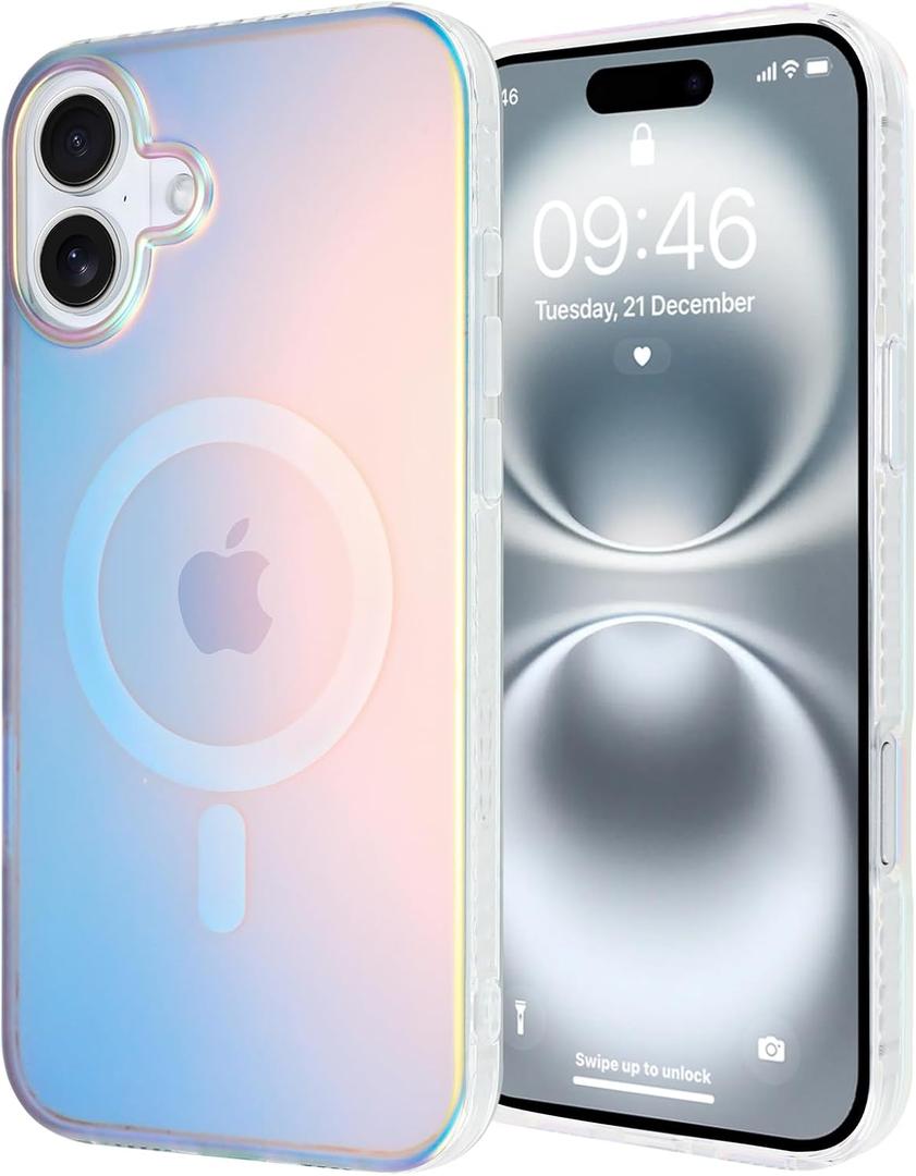 ZIYE Iridescent Case Compatible with iPhone 16 Magnetic Cute Fluorescent Laser Design Compatible with Magsafe Scratch-Resistant Shockproof Protective Phone Cover for Women Girls Men
