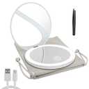 Compact Mirror with LED Light,1x/10x Magnifying Rechargeable Mirror,3.5in, Dimmable Travel Mirror for Purse,Pocket,Handheld 2-Sided Makeup Mirror (White)