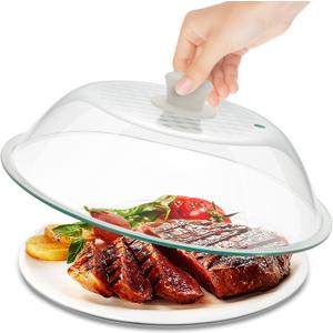 OEC Lighter Weight Tempered Glass Microwave Splatter Cover - 11.5 inch (Inner Diameter 10.6) - Heat-Resistant -Durable Glass Lid with Vent, Silicone Knob, Dishwasher Safe, 100% Food Grade - BPA Free