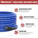 Pressure Washer Hose 25 FT, 1/4" Super Flexible Blue Power Washer Hose, 3700 PSI Kink Resistant Pressure Water Hose, M22-14mm Extension Hose Replacement for Home Use