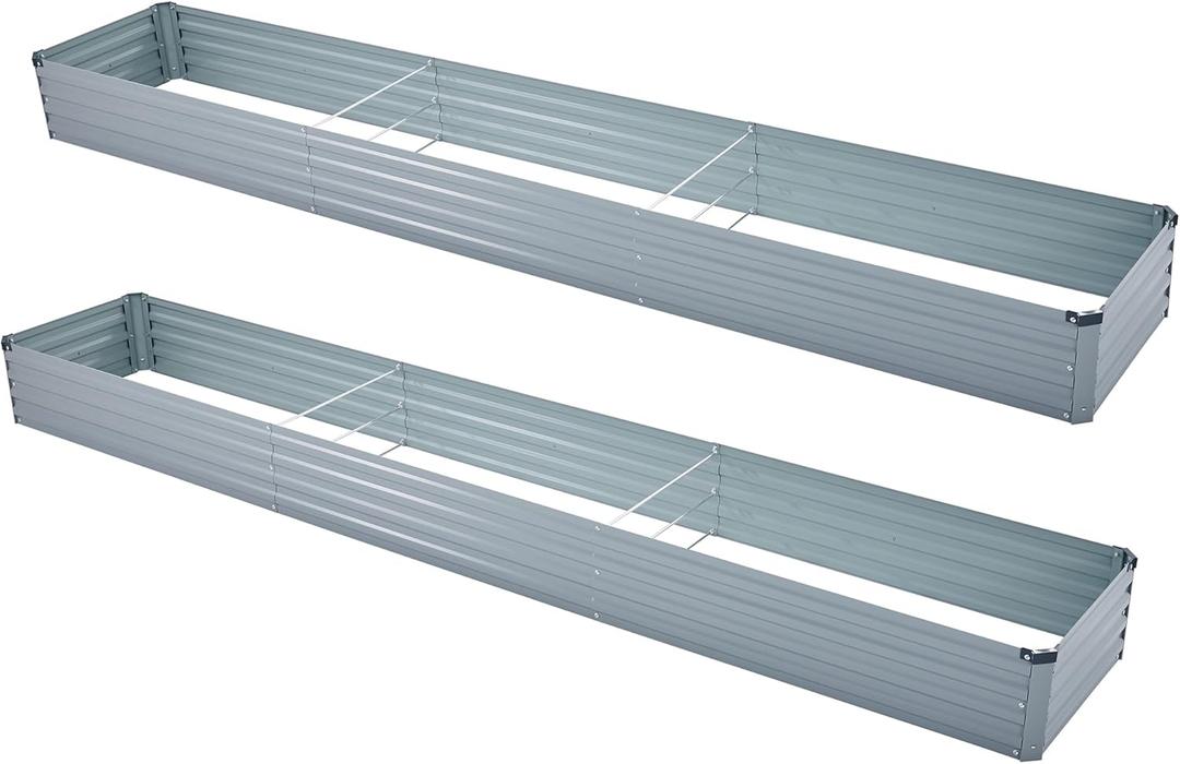 12x2x1ft(2 Pack) Galvanized Raised Garden Bed,Outdoor Planter Box Metal Patio Kit Planting Bed for Vegetables Flowers Herb,Grey (Gray)