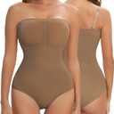 Strapless Shapewear for Women, Tummy Control Triangle Bodysuit, Seamless Sculpting Body Shaper Tank Top, Coffee, L