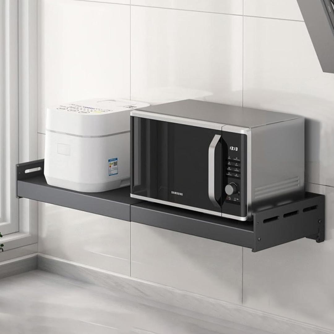 Retractable Stainless Steel Wall Rack, Commercial Storage Rack, countertop Multifunctional Storage Bracket, Kitchen Seasoning Rack for Electric Oven Microwave (16"~25.5" Black)