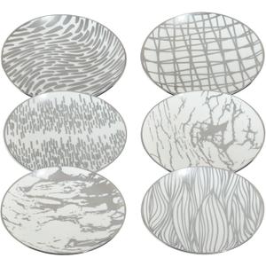 Certified International Matrix Silver Plated 6" Luncheion/Canape Plates Set of 6 Assorted Designs