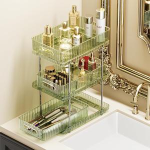ESTHELLO 3-Tier Bathroom Counter Organizer: Vertical Storage Design for Crowded Counters, Vanity Organizer, Multi-Functional Organization, Vintage Green