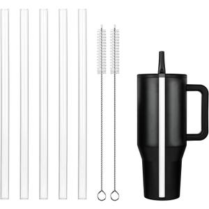 Replacement Straws for Hydrojug traveler 40 oz, Reusable Plastic Straws Compatible with Hydrojug Cup, Clear Transparent Straight Drinking Straws, Set of 5 Reusable Straws with 2 Cleaning Brushes