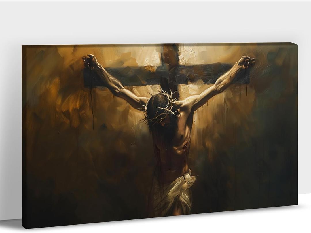 ANRUOXI Jesus Wall Art, Picture of Jesus Crucifixion Canvas Prints Christian Religious Canvas Wall Decoration, Death of Jesus Poster Printing Living Room Painting Bedroom Church Decor 28" Hx40 W Inch