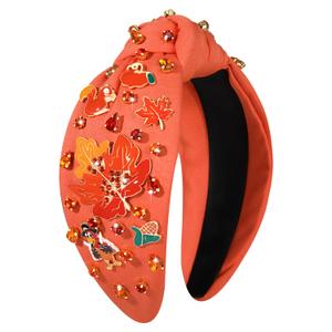 Thanksgiving Headbands for Women Rhinestone Maple Leaf Turkey Headband Jeweled Crystal Knotted Headband Thanksgiving Accessories Gifts for Mom Grandma (Orange-Maple Leaf)