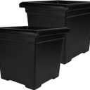 The HC Companies Accent Square Plant Pot w/Drainage - Classic Planters for Outdoor Plants & Indoor Plants - Lightweight & UV-Resistant Square Planter Box (15.5, Black, Pack of 2)