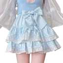 Sweet Lolita Mini Skirt for Women Bow Cake Skirt High Waist Kawaii Vintage Layered Lace Party A-line Mini Skirts (One Size)