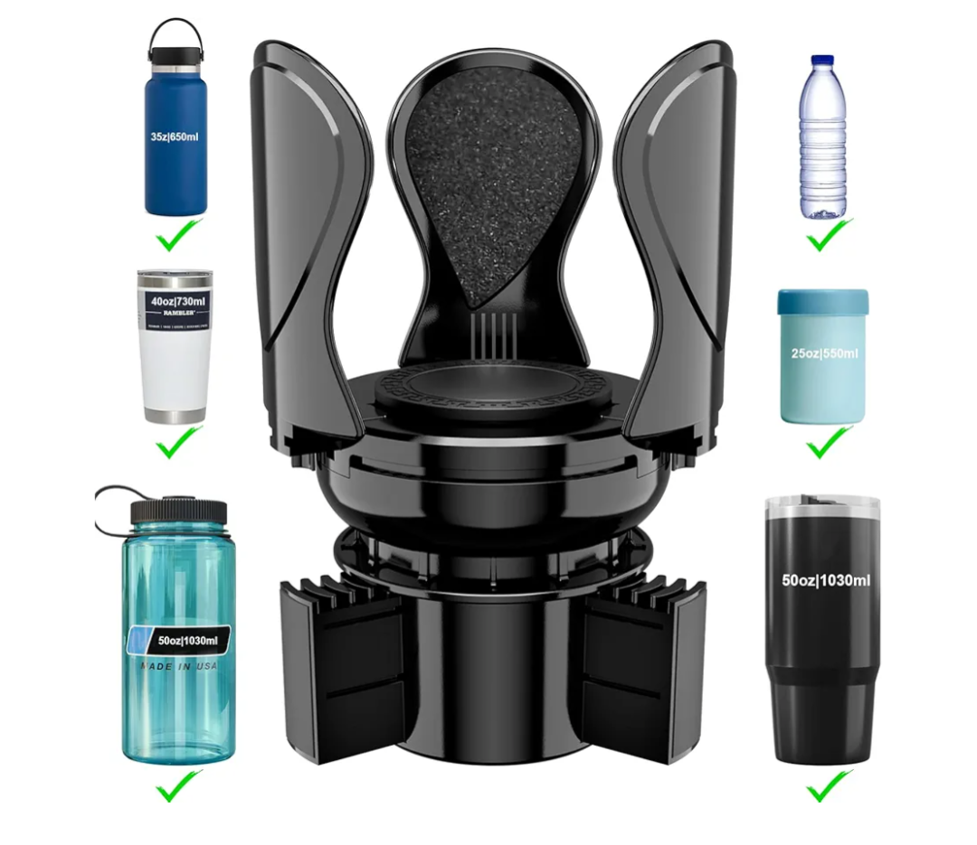 Car Cup Holder Expander, Cup Holder Extender Adapter with Expandable Arm and Adjustable Base, Compatible with Yeti Ramblers 1464oz, Hydro Flasks 1864oz Most Coffee Mugs Bottles & Cups