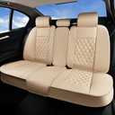 Huidasource Beige Rear Seat Cover, Nappa Leather Back Seat Cover Velcro Adjustable, Compatible with Seat Belts, Child Safety Seats, Fit for Most Cars SUVs Trucks (Back Row/Beige)