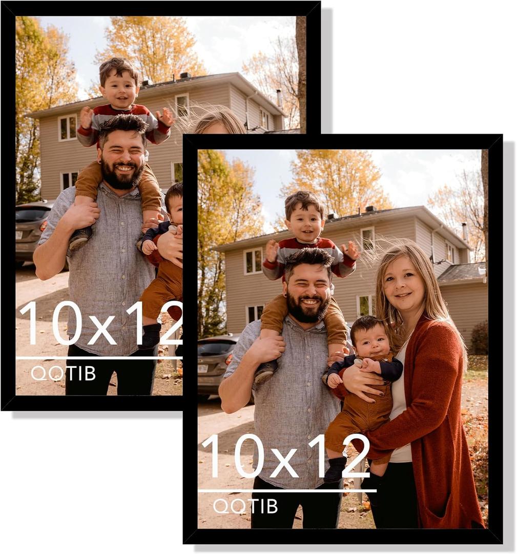2 Packs 10x12 Picture Frame Black, Engineered Wood 10 x 12 Photo Frame, 10 by 12 Photo Poster Frame for Wall Hanging Set of 2, Black
