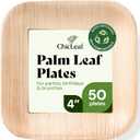 Chic Leaf 4-Inch Palm Leaf Plates, 50 Pack - Compostable Small Disposable Plates for Appetizers and Desserts - Heavy Duty Bamboo-Style Wood Dinnerware for Weddings, Parties, and Picnics