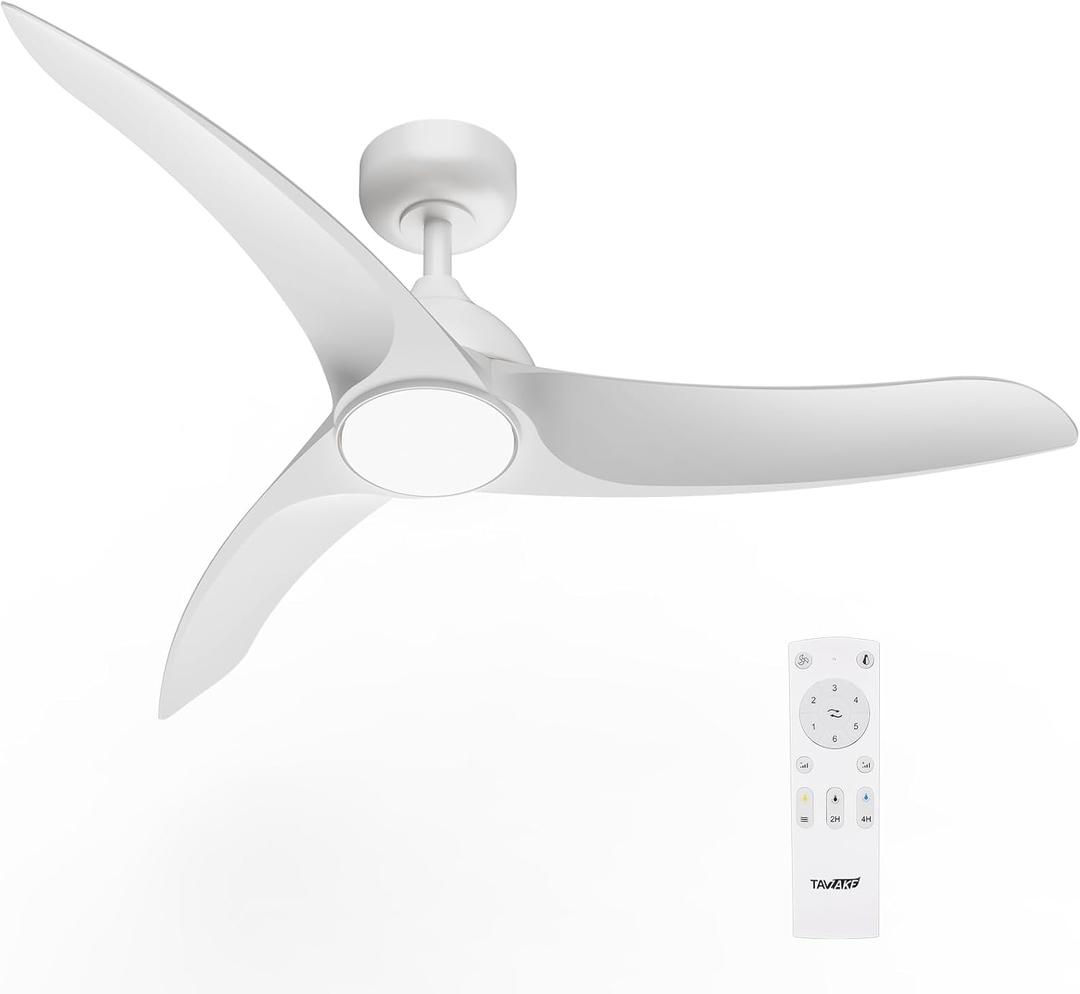 Ceiling Fans with Lights, 42 inch Low Profile Ceiling Fan with Light and Remote Control, Flush Mount, 3CCT, Dimmable, Quiet Reversible Motor, White Ceiling Fan for Bedroom Indoor/Outdoor Use