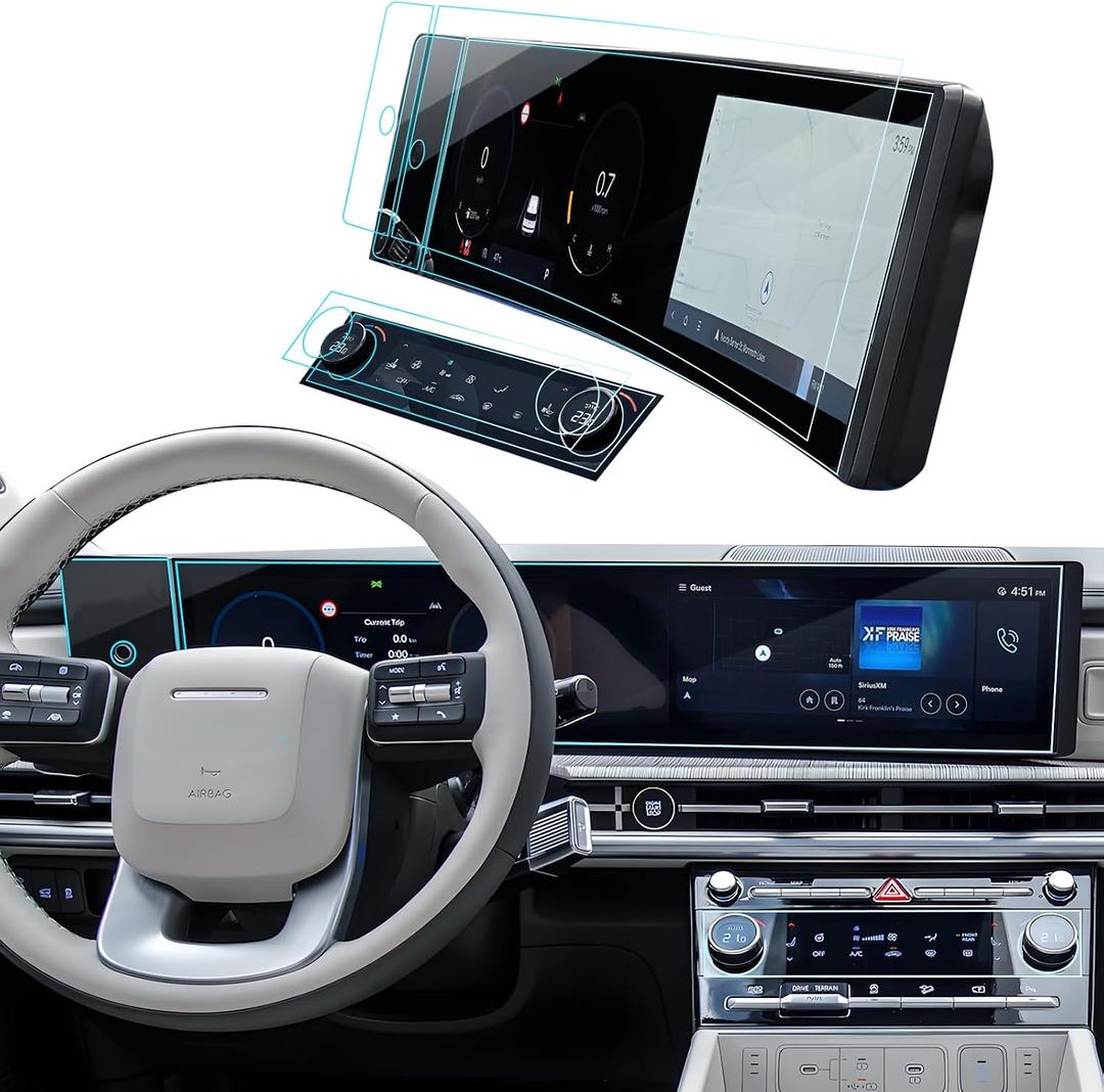 6PCS Car Screen Protector for Hyundai Santa Fe 2024 2025 Accessories Navigation&Left-Fingerprint Recognition&Air Conditioner Nano Touchscreen Protector Film HD Clear Bubble Free 12.3''