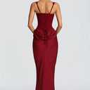 ABYOVRT Women Wedding Guest Dress Corset Bodycon Ruched Lace Up Back Maxi Dresses Formal Party (Wine,S)