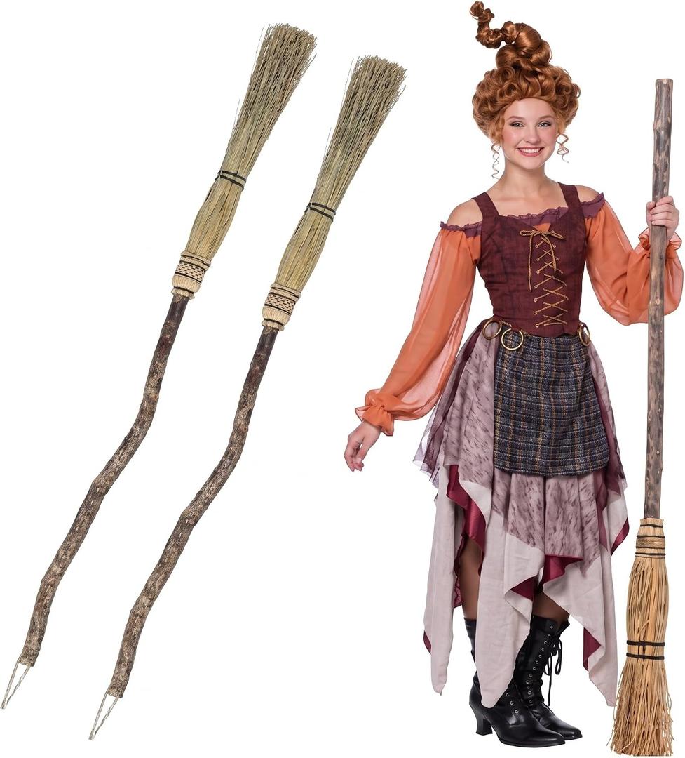 2 Pcs 52 Inch Halloween Handmade Witch Style Natural Corn Broom