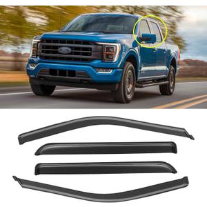 Window Rain Guards for 2015-2024 Ford F150 SuperCrew, 2017-2024 F-150 Raptor / F250 F350 F450 SuperCrew Crew Cab, Window Visors Guard Deflector Shade Vent Shield, for 4 Full-Size Doors (15-24 F150 Crew Cab)