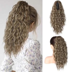 SEIKEA 18" Ponytail Extension Claw, PT002 Tia Long Multi Layered Hair FluffyThick Wavy Curly Clip in Hair Extensions Ponytail Natural Soft Synthetic Hairpiece Medium Brown Ash Blonde Highlights