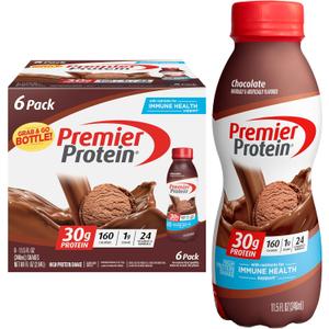 Premier Protein Shake, Chocolate, 30g Protein 1g Sugar 24 Vitamins Minerals Nutrients to Support Immune Health, 11.5 fl oz (Pack of 6), BB 03 Nov 2025