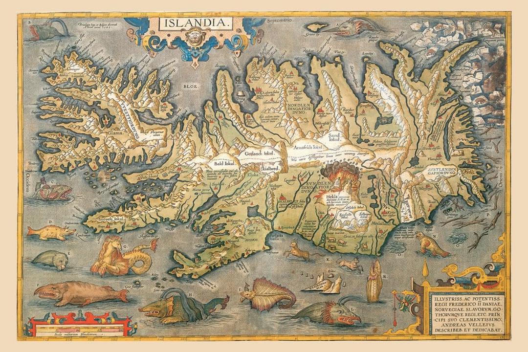 ART.COM Wall Art Print Map of Iceland by Abraham Ortelius, 18" x 12"