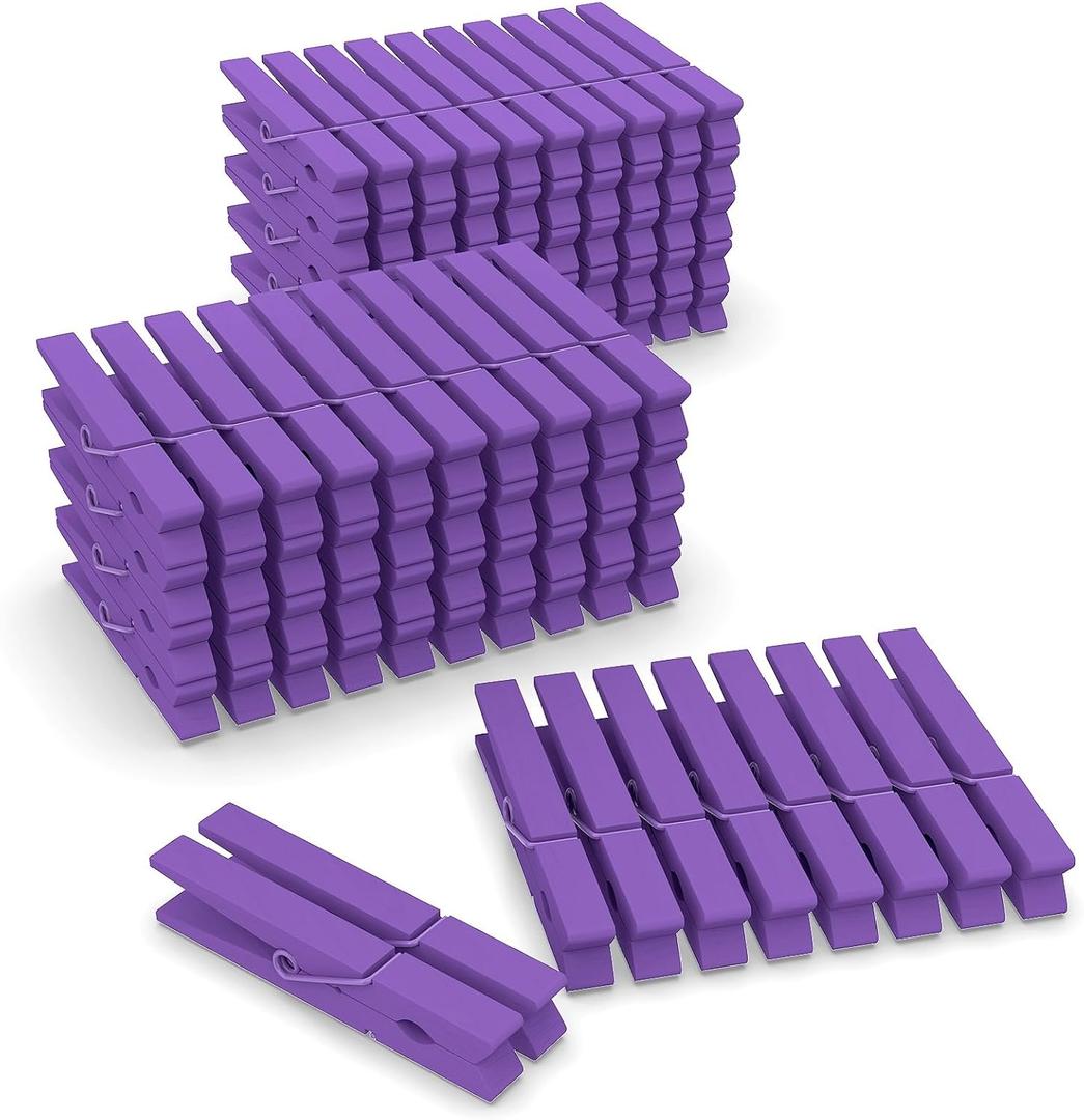 Colored Clothes Pins Wooden 100 Pack, Purple Clothespins Wood, Clothes Clips for Craft Shower Classroom, 2.9 Inch