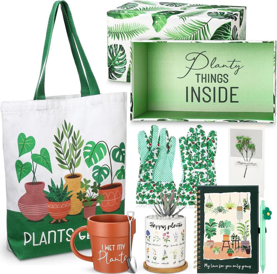 8 Pcs Plant Lover Mother's Day Gift for Women, Funny Plant Lady Gifts Include Plant Gift Box, Mug, Tote Bag, Plant Journal, Plant Pot, Card, Gardening Gloves, and Pen Plant Gifts