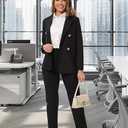 Women's High Waisted Dress Pants Straight Leg Business Trousers with Pockets Stretch Fabric for Office Work Casual (Black)