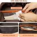 Initial Makeup Bag Large Capacity Travel Cosmetic Bag for Women PU Leather Open Flat Toiletry Bag with Handle and Divider Personalized Gifts for Women (Brown C)