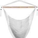 Lazy Daze Hammocks Hanging Chair Caribbean Swing Chair Hammock Chair w/Soft-Spun Cotton Rope, 40" Hardwood Spreader Bar Wide Seat, Max 300 Pounds, for Indoor Outdoor Garden Yard, White