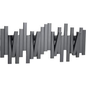 MinBoo Bamboo Multi Hook Coat Rack Modern, Unique, Space-Saving Coat Hanger with 4 Flip-Down Hooks for Hanging Scarves, Key, Hat, Umbrella and More, Gray