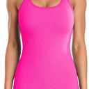 ATTRACO Ribbed Workout Tank Tops for Women with Built in Bra Tight Racerback Scoop Neck Athletic Top (Medium, Hot Pink)