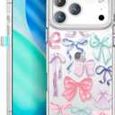 pcgaga Aesthetic Phone Case for iPhone 17 Pro 6.3" with Embossed Patterned Hard Clear Back Cover,Slim TPU Bumper,Camera Frame -360°Shockproof Full Protection, Colorful Bow
