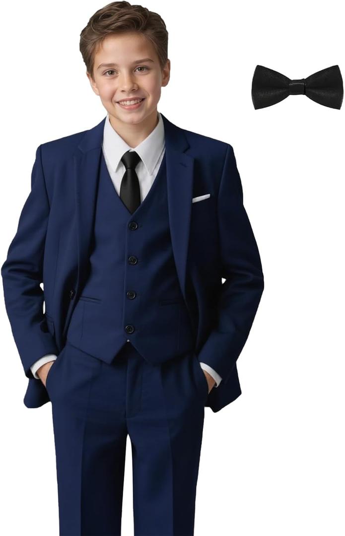 Boys' Suits Formal Tuxedo Slim Fit Boys Suit Set for Wedding Outfit Teen Boy Dress Clothes (7, Navy Blue)