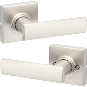 Kwikset Breton Interior Passage Door Handle, Lever For Closet and Hallway Doors, Reversible Non-Locking Handle Lever, Satin Nickel , with Microban Protection