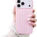 Compatible with iPhone 17 Pro Case,Cute Aesthetic Striped Pattern Cover for Women Girls,Soft TPU Shockproof Protective Stylish Kawaii Case for iPhone 17 Pro 6.3",Pink/Yellow