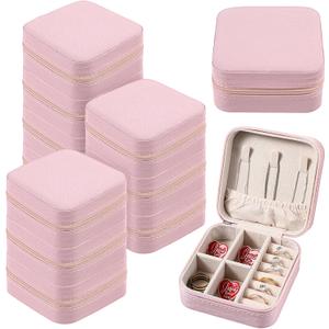12 Pcs Mini Travel Jewelry Case Bridesmaid Proposal Gift Boxes, Small PU Leather Earring Organizer, Bulk Travel Accessories Portable Jewelry Holder (Pink)