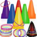 81 Pcs Plastic Cones Ring Toss Combo Set Outdoor Carnival Games, for Adults Birthday Party Throwing Backyard Lawn Game Booth, Speed Agility Practice Games, Mini Construction Traffic Safety Cones