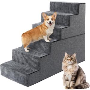 Dog Steps for Bed (5/6/7-Step), Stable Foam Pet Stairs with Washable Cover & Non-Slip Carpet, Wide Deep Steps for High Beds, Dog Stairs for Small & Large Dogs